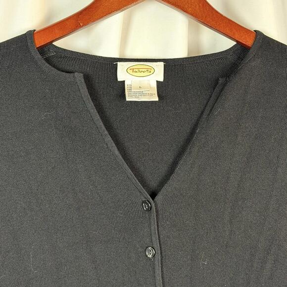 Talbots Black Button Up Cardigan Long Sleeve Y-Neckline Classic Layer SZ Large - Picture 3 of 9
